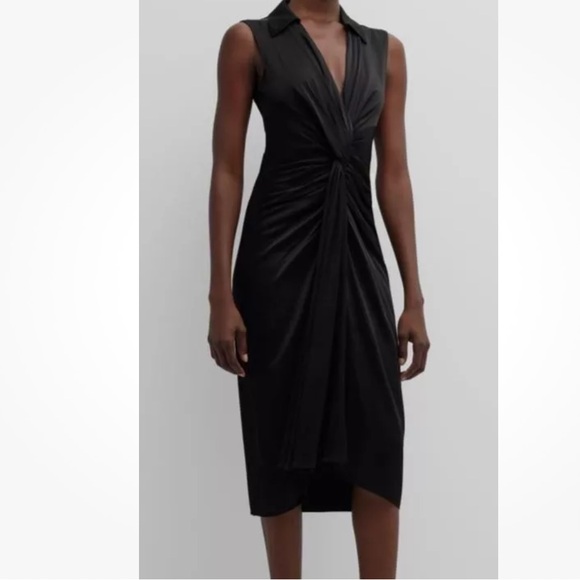 Michael Kors Collection Black Charmeuse Twisted Drape Sleeveless Midi Dress 10